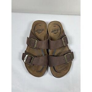 Abeo Sandals Mens N 8 Double Strap Brown Leather Comfort Slide Arch Support